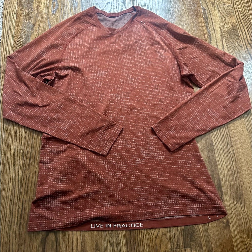 Lululemon Metal Vent Tech Long Sleeve Size L Disrupted Grid Date Brown 51210 - Picture 2 of 4